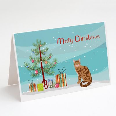 Caroline's Treasures Christmas, Bengal Cat Merry Christmas Greeting Cards and Envelopes Pack of 8, 7 x 5, Cats Image 1
