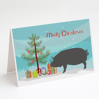 Caroline's Treasures Christmas, Berkshire Pig Christmas Greeting Cards and Envelopes Pack of 8, 7 x 5, Farm Animals Image 1