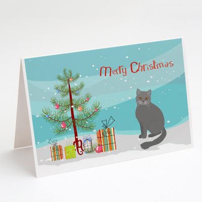 Caroline's Treasures Christmas, British Semi Longhair Cat Merry Christmas Greeting Cards and Envelopes Pack of 8, 7 x 5, Cats Image 1