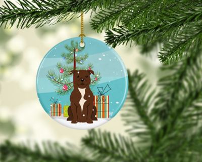 Caroline's Treasures, Christmas Ceramic Ornament, Dogs, Staffordshire Bull Terrier, 2.8x2.8 Image 1