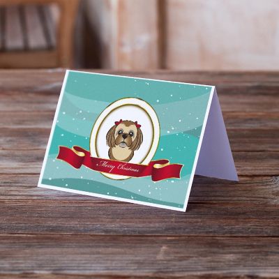 Caroline's Treasures Christmas, Chocolate Brown Shih Tzu Merry Christmas Greeting Cards and Envelopes Pack of 8, 7 x 5, Dogs Image 1
