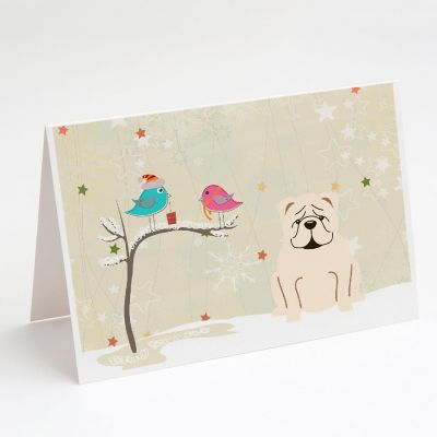 Caroline's Treasures Christmas, Christmas Presents between Friends English Bulldog - White Greeting Cards and Envelopes Pack of 8, 7 x 5, Dogs Image 1