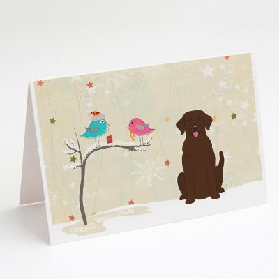 Caroline's Treasures Christmas, Christmas Presents between Friends Labrador Retriever - Chocolate Greeting Cards and Envelopes Pack of 8, 7 x 5, Dogs Image 1