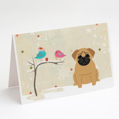 Caroline's Treasures Christmas, Christmas Presents between Friends Pug - Brown Greeting Cards and Envelopes Pack of 8, 7 x 5, Dogs Image 1