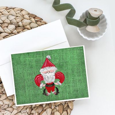 Caroline's Treasures Christmas, Christmas Santa Fleur de lis on Faux Burlap Greeting Cards and Envelopes Pack of 8, 7 x 5, New Orleans Image 1