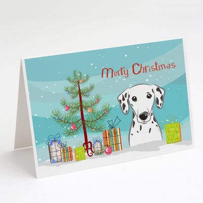 Caroline's Treasures Christmas, Christmas Tree and Dalmatian Greeting Cards and Envelopes Pack of 8, 7 x 5, Dogs Image 1