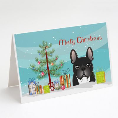 Caroline's Treasures Christmas, Christmas Tree and French Bulldog Greeting Cards and Envelopes Pack of 8, 7 x 5, Dogs Image 1