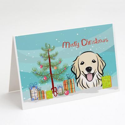Caroline's Treasures Christmas, Christmas Tree and Golden Retriever Greeting Cards and Envelopes Pack of 8, 7 x 5, Dogs Image 1