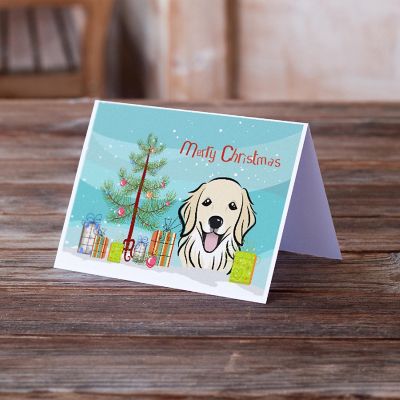 Caroline's Treasures Christmas, Christmas Tree and Golden Retriever Greeting Cards and Envelopes Pack of 8, 7 x 5, Dogs Image 1