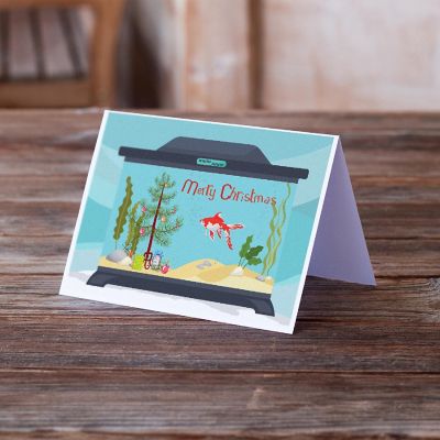 Caroline's Treasures Christmas, Comet Goldfish Merry Christmas Greeting Cards and Envelopes Pack of 8, 7 x 5, Fish Image 1