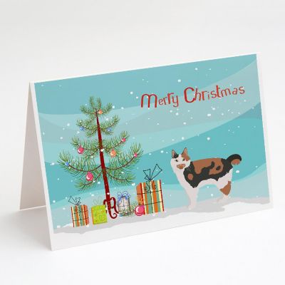Caroline's Treasures Christmas, Cymric #2 Cat Merry Christmas Greeting Cards and Envelopes Pack of 8, 7 x 5, Cats Image 1