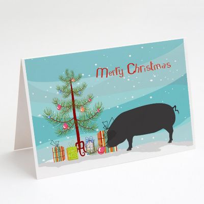 Caroline's Treasures Christmas, Devon Large Black Pig Christmas Greeting Cards and Envelopes Pack of 8, 7 x 5, Farm Animals Image 1