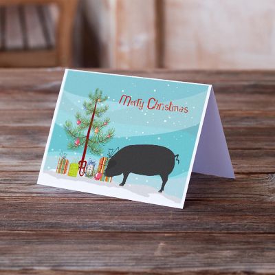Caroline's Treasures Christmas, Devon Large Black Pig Christmas Greeting Cards and Envelopes Pack of 8, 7 x 5, Farm Animals Image 1