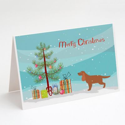 Caroline's Treasures Christmas, English Cocker Spaniel Merry Christmas Tree Greeting Cards and Envelopes Pack of 8, 7 x 5, Dogs Image 1