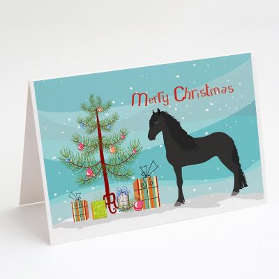 Caroline's Treasures Christmas, Friesian Horse Christmas Greeting Cards and Envelopes Pack of 8, 7 x 5, Farm Animals Image 1