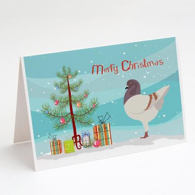 Caroline's Treasures Christmas, German Modena Pigeon Christmas Greeting Cards and Envelopes Pack of 8, 7 x 5, Birds Image 1