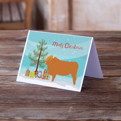 Caroline's Treasures Christmas, Highland Cow Christmas Greeting Cards and Envelopes Pack of 8, 7 x 5, Farm Animals Image 1