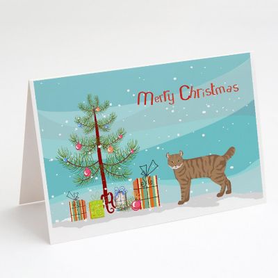 Caroline's Treasures Christmas, Highlander Lynx #3 Cat Merry Christmas Greeting Cards and Envelopes Pack of 8, 7 x 5, Cats Image 1
