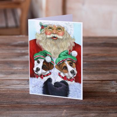 Caroline's Treasures Christmas, Jack Russell Christmas Santa Greeting Cards and Envelopes Pack of 8, 7 x 5, Dogs Image 1