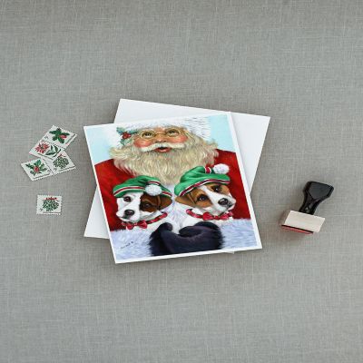 Caroline's Treasures Christmas, Jack Russell Christmas Santa Greeting Cards and Envelopes Pack of 8, 7 x 5, Dogs Image 2