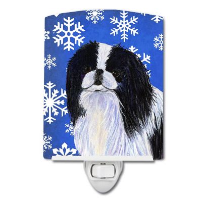 Caroline's Treasures Christmas, Japanese Chin Winter Snowflakes Holiday Ceramic Night Light, 4 x 6, Dogs Image 1
