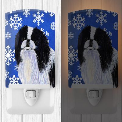 Caroline's Treasures Christmas, Japanese Chin Winter Snowflakes Holiday Ceramic Night Light, 4 x 6, Dogs Image 1