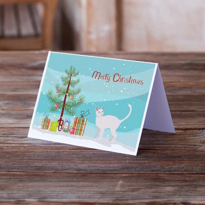Caroline's Treasures Christmas, Khao Manee #2 Cat Merry Christmas Greeting Cards and Envelopes Pack of 8, 7 x 5, Cats Image 1