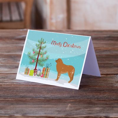 Caroline's Treasures Christmas, Leonberger Merry Christmas Tree Greeting Cards and Envelopes Pack of 8, 7 x 5, Dogs Image 1