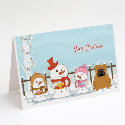Caroline's Treasures Christmas, Merry Christmas Carolers English Bulldog Red Greeting Cards and Envelopes Pack of 8, 7 x 5, Dogs Image 1