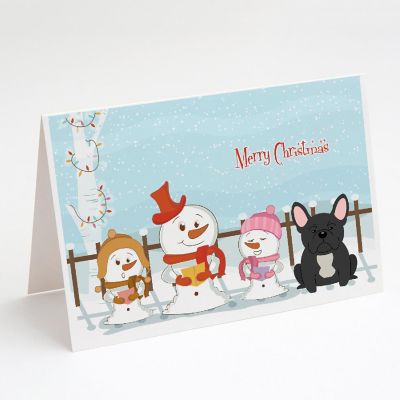 Caroline's Treasures Christmas, Merry Christmas Carolers French Bulldog Black Greeting Cards and Envelopes Pack of 8, 7 x 5, Dogs Image 1