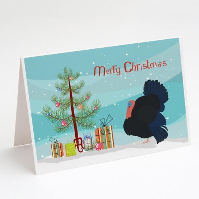 Caroline's Treasures Christmas, Norfolk Black Turkey Christmas Greeting Cards and Envelopes Pack of 8, 7 x 5, Farm Animals Image 1