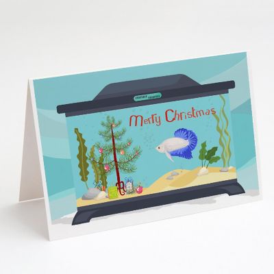 Caroline's Treasures Christmas, Plakat Betta Merry Christmas Greeting Cards and Envelopes Pack of 8, 7 x 5, Fish Image 1