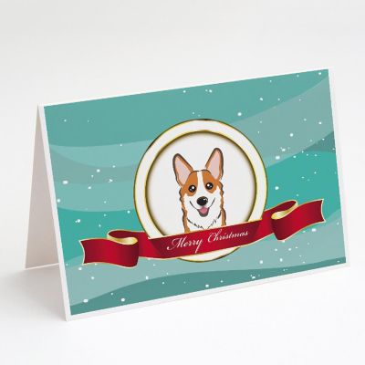 Caroline's Treasures Christmas, Red Corgi Merry Christmas Greeting Cards and Envelopes Pack of 8, 7 x 5, Dogs Image 1