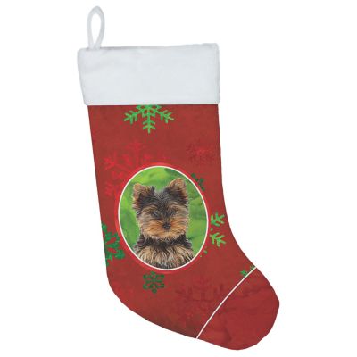 Caroline's Treasures, Christmas, Red Snowflakes Holiday Christmas Yorkie Puppy / Yorkshire Terrier Christmas Stocking, 13.5 x 18, Dogs Image 1