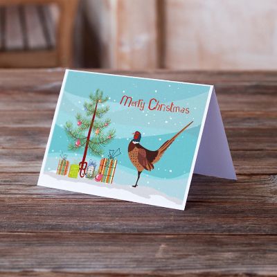 Caroline's Treasures Christmas, Ring-necked Common Pheasant Christmas Greeting Cards and Envelopes Pack of 8, 7 x 5, Birds Image 1