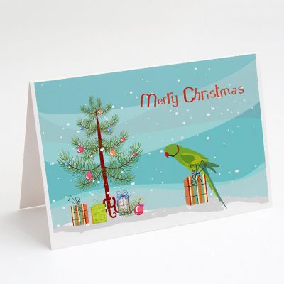 Caroline's Treasures Christmas, Ring-Necked Parakeet Merry Christmas Greeting Cards and Envelopes Pack of 8, 7 x 5, Birds Image 1