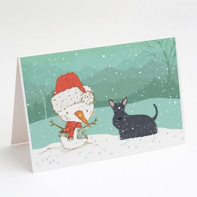 Caroline's Treasures Christmas, Scottish Terrier Snowman Christmas Greeting Cards and Envelopes Pack of 8, 7 x 5, Dogs Image 1