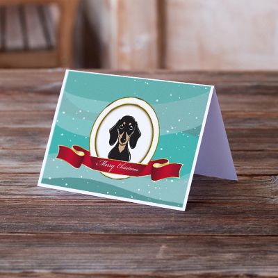 Caroline's Treasures Christmas, Smooth Black and Tan Dachshund Merry Christmas Greeting Cards and Envelopes Pack of 8, 7 x 5, Dogs Image 1