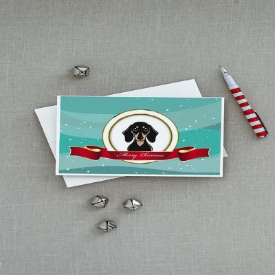 Caroline's Treasures Christmas, Smooth Black and Tan Dachshund Merry Christmas Greeting Cards and Envelopes Pack of 8, 7 x 5, Dogs Image 2