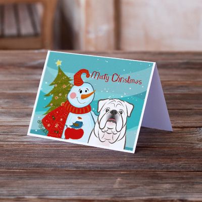 Caroline's Treasures Christmas, Snowman with White English Bulldog  Greeting Cards and Envelopes Pack of 8, 7 x 5, Dogs Image 1