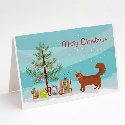 Caroline's Treasures Christmas, Somali Cat Merry Christmas Greeting Cards and Envelopes Pack of 8, 7 x 5, Cats Image 1