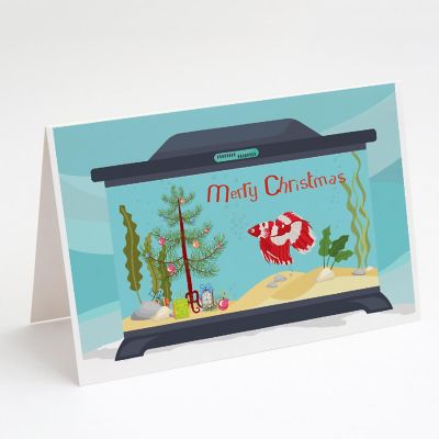 Caroline's Treasures Christmas, Veil Tail Betta Merry Christmas Greeting Cards and Envelopes Pack of 8, 7 x 5, Fish Image 1