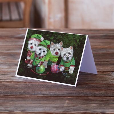 Caroline's Treasures Christmas, Westie Christmas Santa's Assistants Greeting Cards and Envelopes Pack of 8, 7 x 5, Dogs Image 1