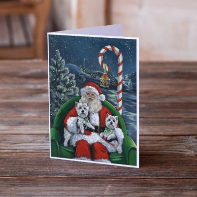 Caroline's Treasures Christmas, Westie Christmas Santa's Village Greeting Cards and Envelopes Pack of 8, 7 x 5, Dogs Image 1