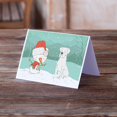 Caroline's Treasures Christmas, White Boxer and Snowman Christmas Greeting Cards and Envelopes Pack of 8, 7 x 5, Dogs Image 1