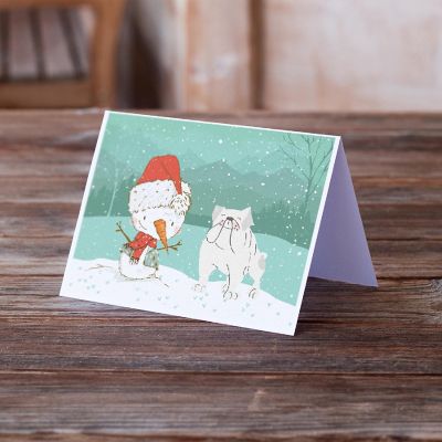 Caroline's Treasures Christmas, White English Bulldog Snowman Christmas Greeting Cards and Envelopes Pack of 8, 7 x 5, Dogs Image 1