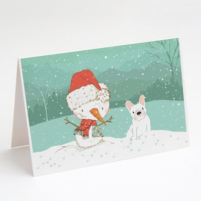 Caroline's Treasures Christmas, White French Bulldog Snowman Christmas Greeting Cards and Envelopes Pack of 8, 7 x 5, Dogs Image 1