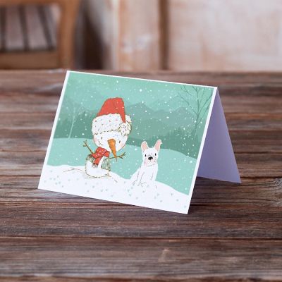 Caroline's Treasures Christmas, White French Bulldog Snowman Christmas Greeting Cards and Envelopes Pack of 8, 7 x 5, Dogs Image 1