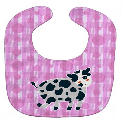 Caroline's Treasures Cow on Pink Polkadots Baby Bib, 10 x 13, Farm Animals Image 1