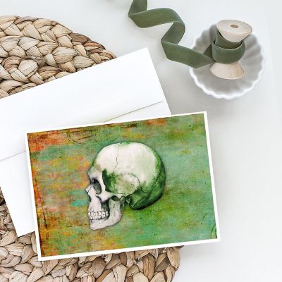 Caroline's Treasures Day of the Dead Green Skull Greeting Cards and Envelopes Pack of 8, 7 x 5, Seasonal Image 1